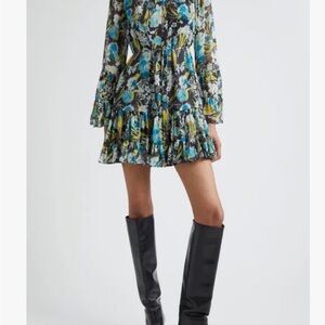 Cinq à Sept LYRA Blue and Green Floral Mini Dress